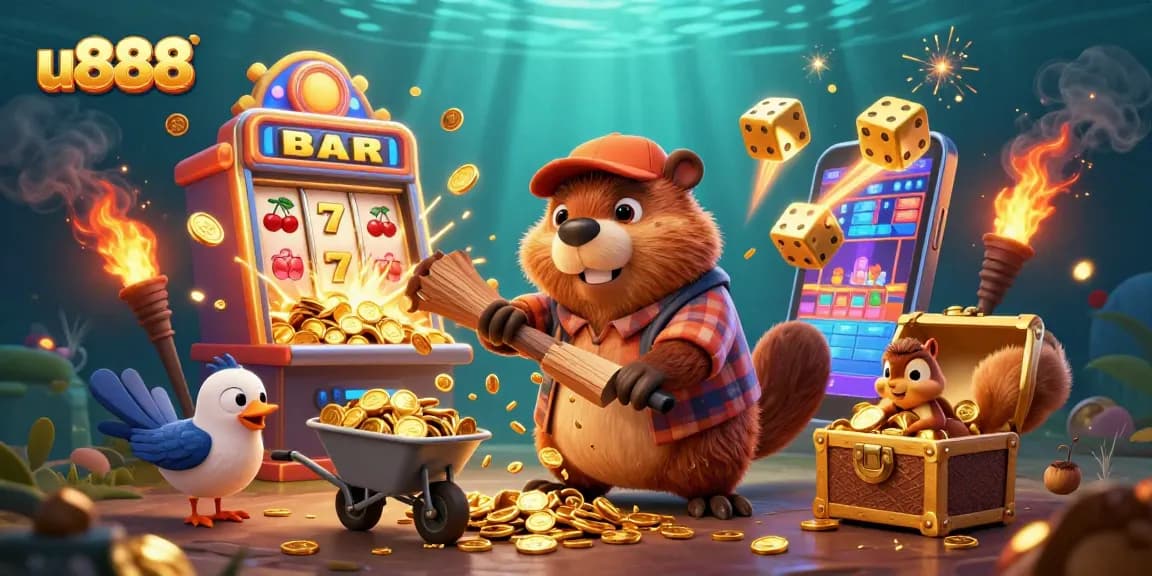 Experience thrilling wins with u888 in this dynamic 3D casino illustration filled with excitement and rich visuals.