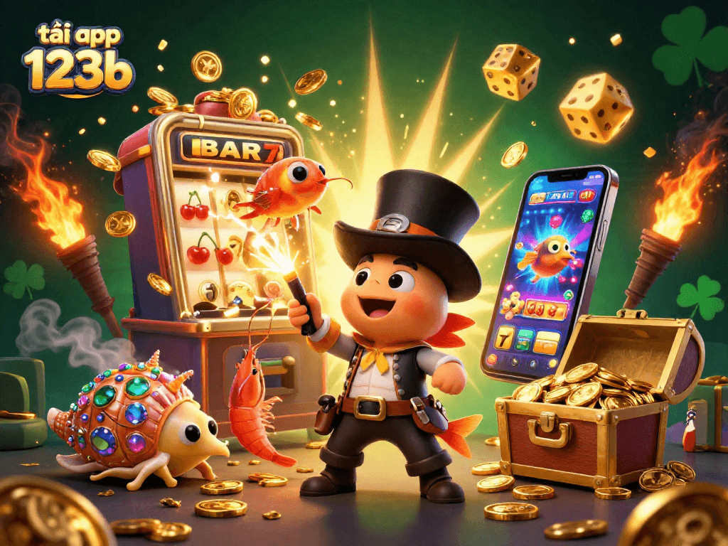 Win big with tải app 123b in this vibrant 3D illustration of a casino scene!