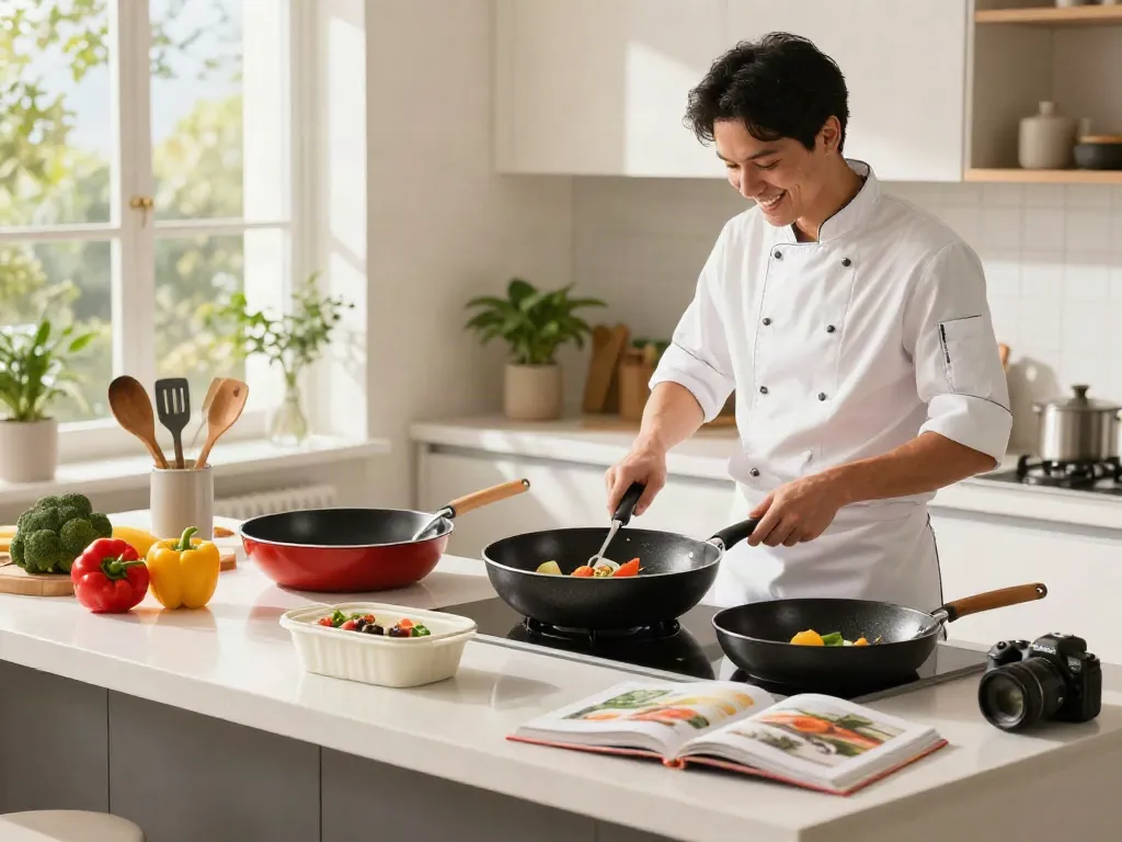 Discover the best Non-Stick Cookware price in bangladesh featured in a sunny kitchen with fresh ingredients and vibrant cookware.