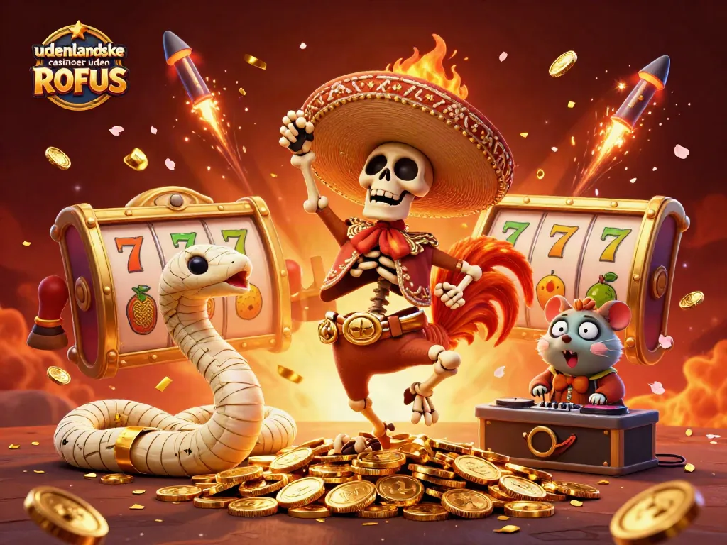 Experience vibrant slots action at udenlandske casinoer uden ROFUS with a festive 3D illustration.