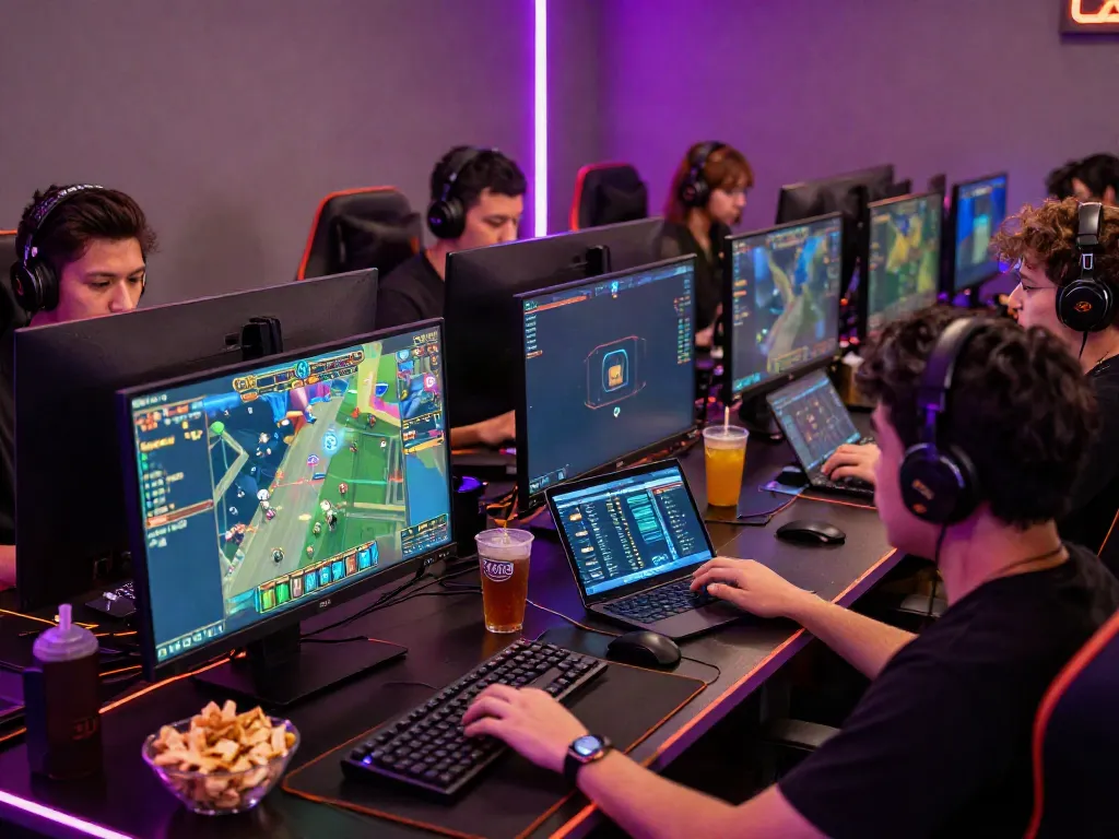 Engaged players at Amanahtoto online game setup showcasing Togel betting excitement.