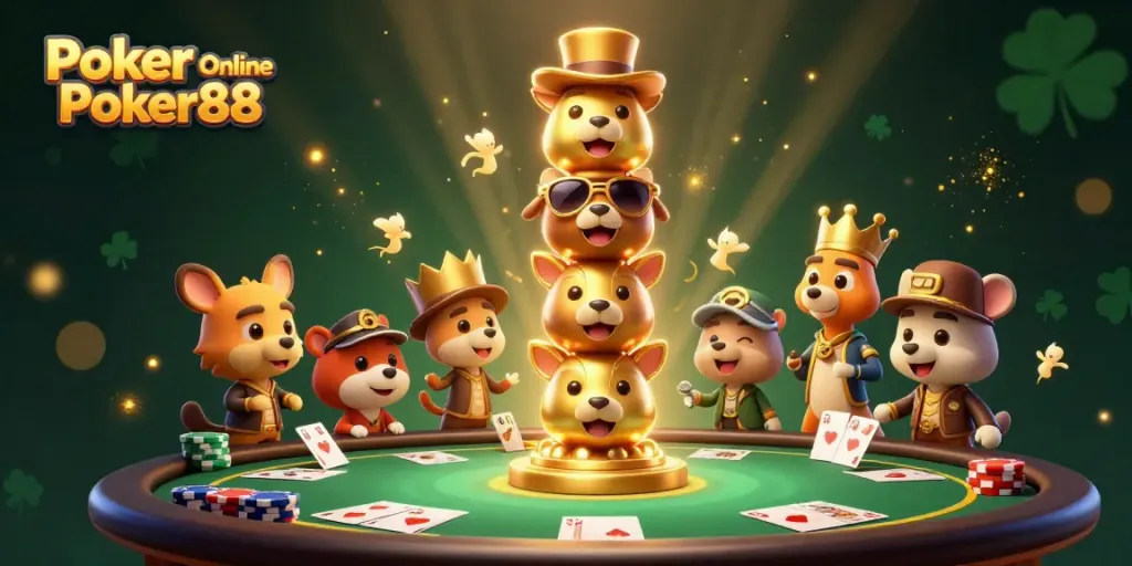 Experience Poker Online Poker88 with a dynamic totem illustration and immersive casino elements.