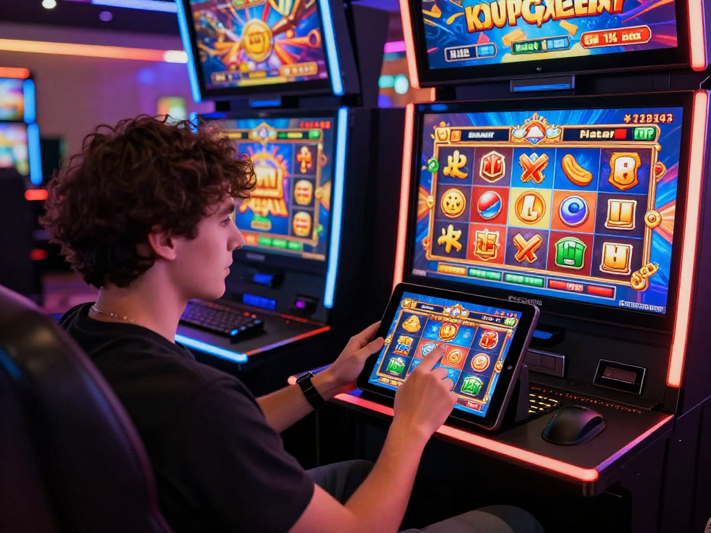 Player at situs judi slot engaging with colorful online slot games on smartphone.