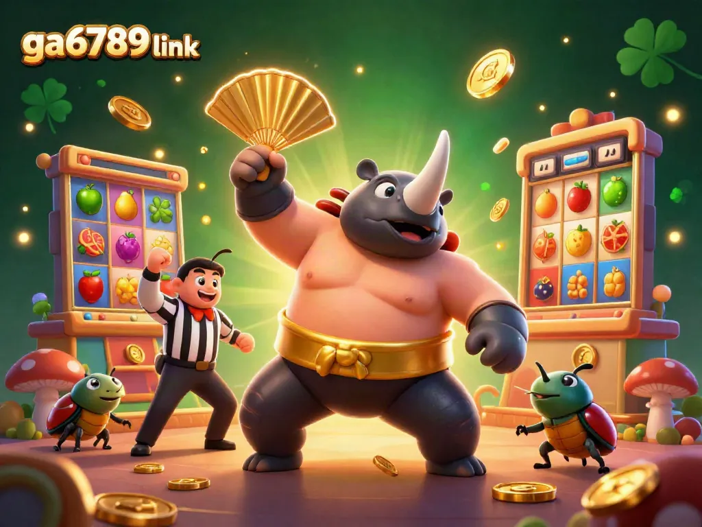 Experience thrilling moments with ga6789 link in a vibrant 3D casino scene filled with golden coins and colorful slot machines.