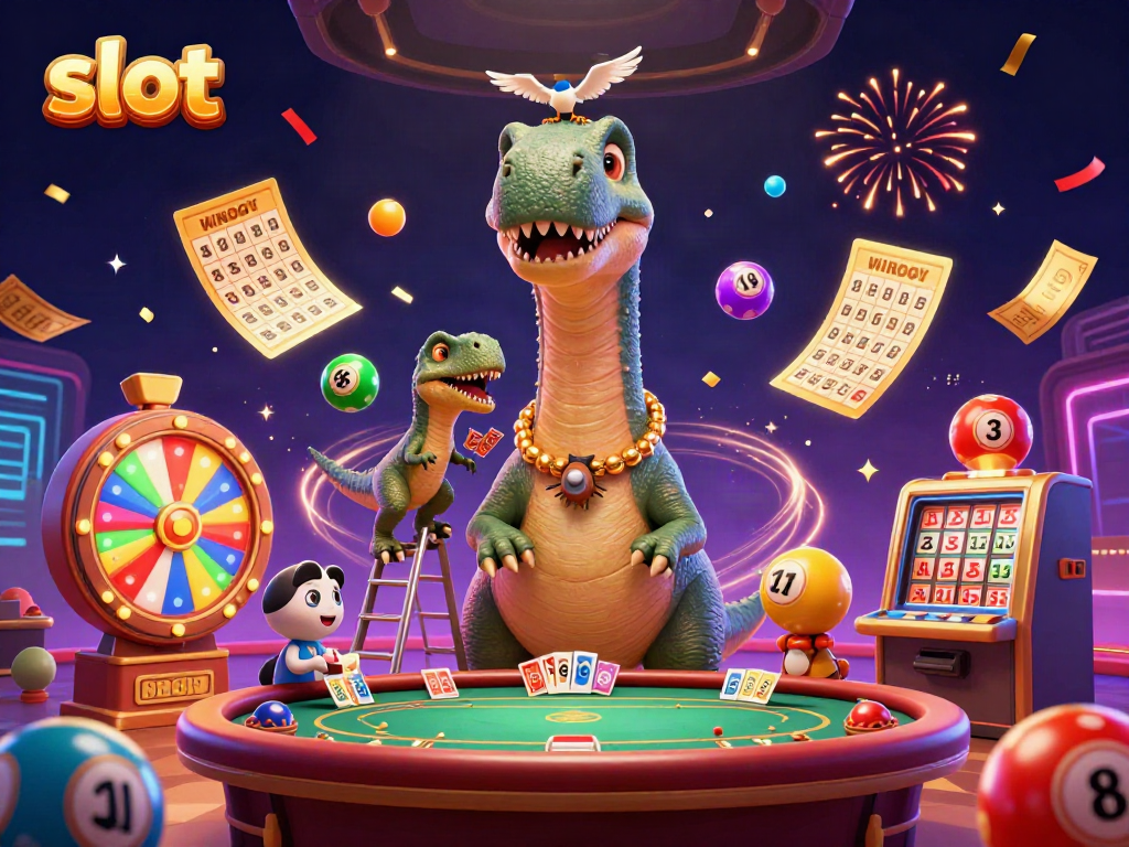 Experience the thrill of slot games with a vibrant 3D casino scene featuring captivating characters and action.