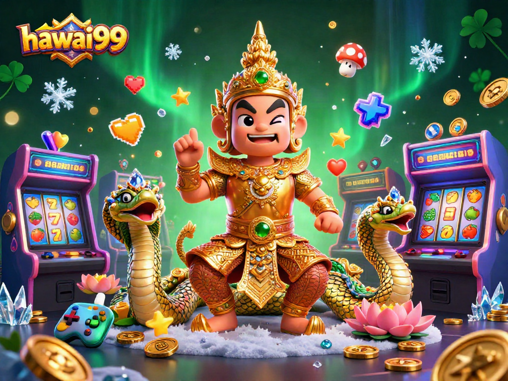 Play and win with hawai99 in this vibrant casino-themed 3D illustration.
