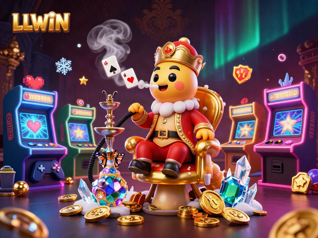 Play poker with LLWIN in an enchanting casino realm featuring a magical caterpillar character.