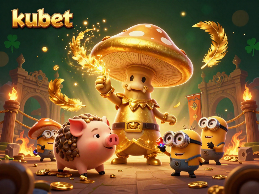 Experience kubet's magical treasure hunt with a golden mushroom wizard, truffle pig, and gemstones!