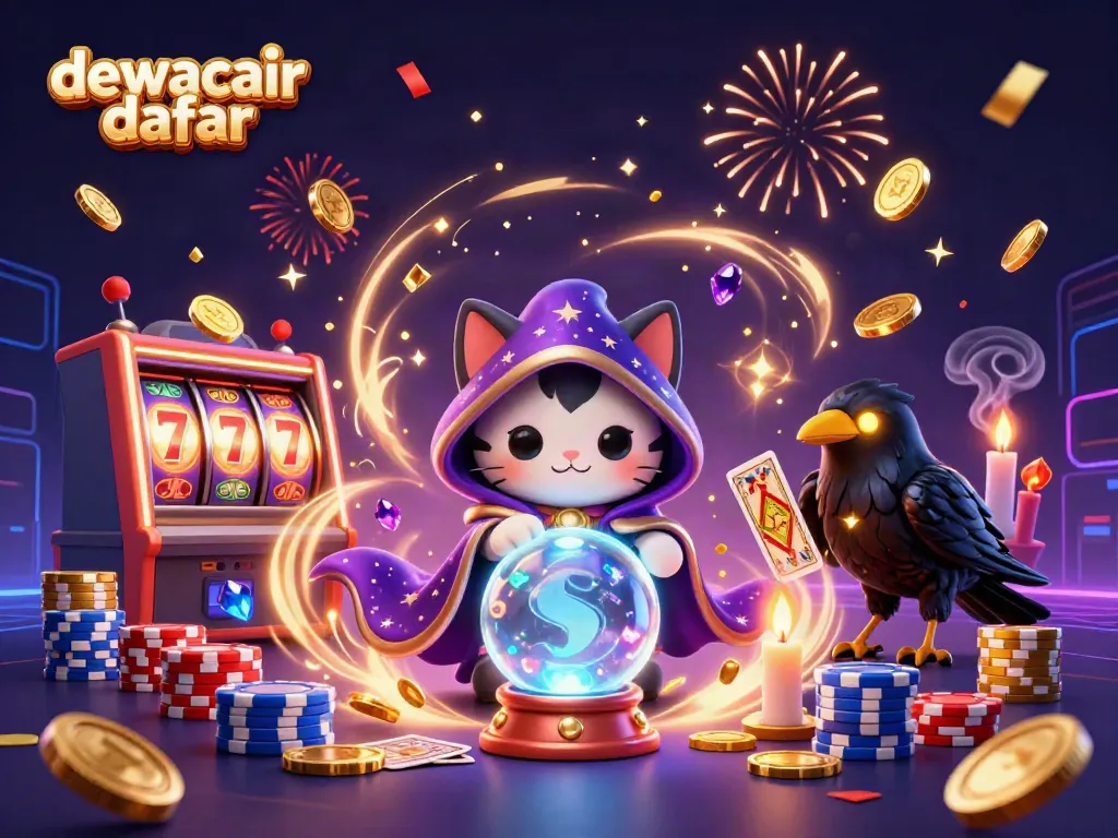 Spin the slots and uncover wins with dewacair daftar, featuring vibrant 3D mystical casino characters.