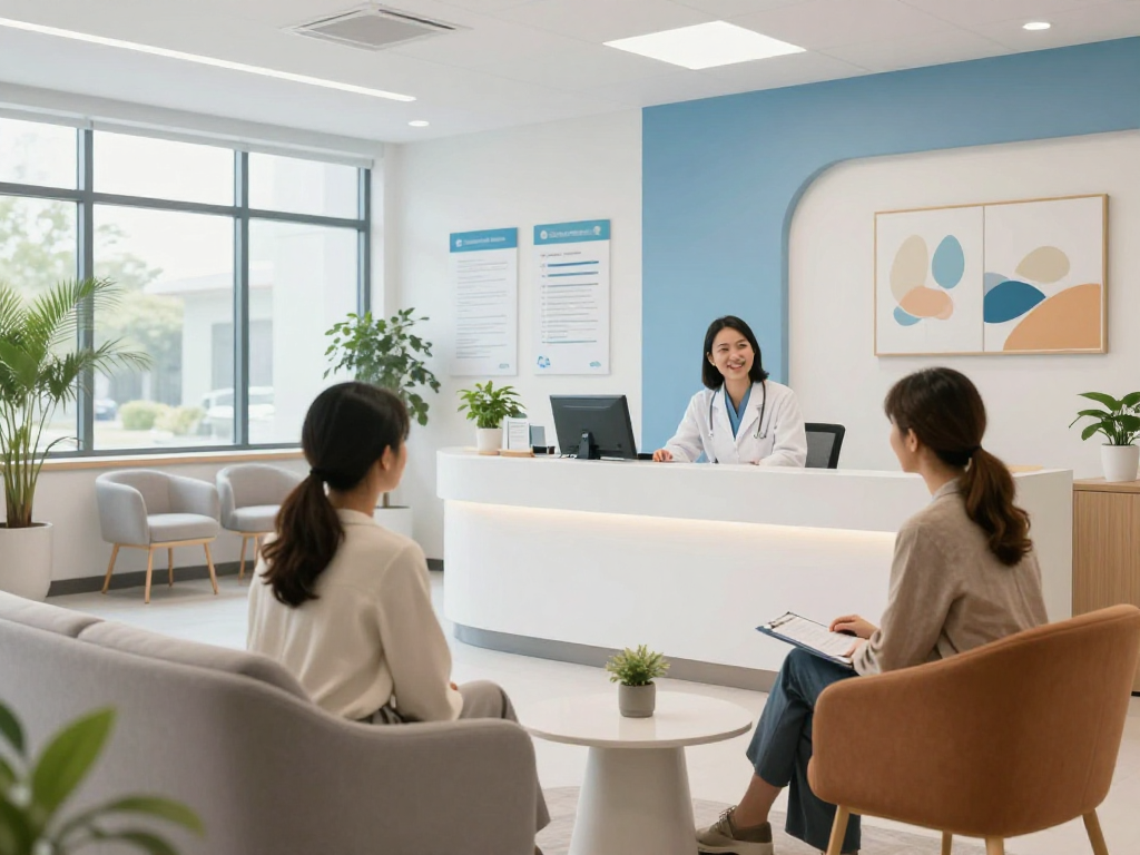 Psychiatric assessment in a modern healthcare environment; mental health consultation in a welcoming clinic for comprehensive patient care.