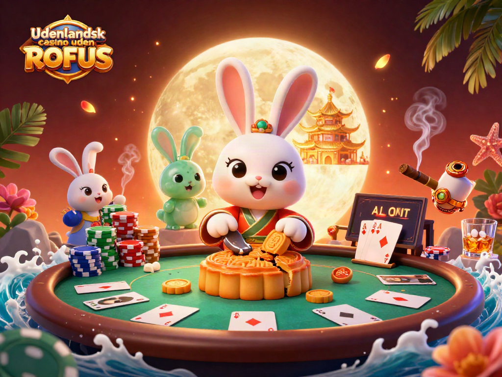 Engage in fun gaming at udenlandsk casino uden ROFUS with iconic characters, poker chips, and vibrant casino elements.