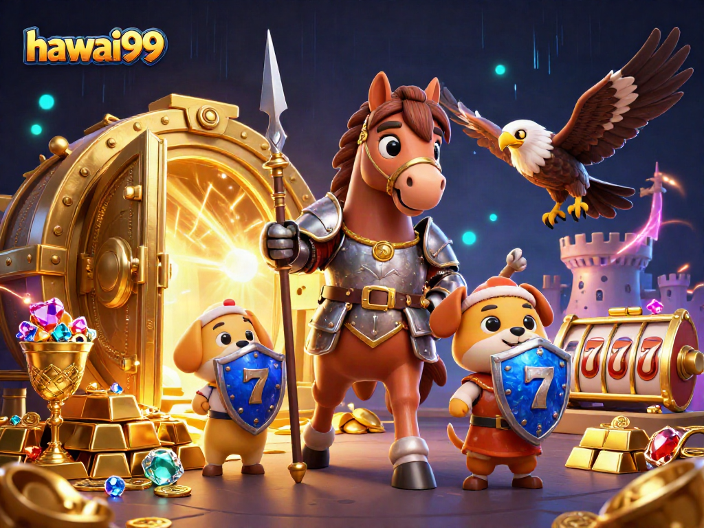 Engage with hawai99’s vibrant casino scene featuring medieval characters and dynamic gaming elements.