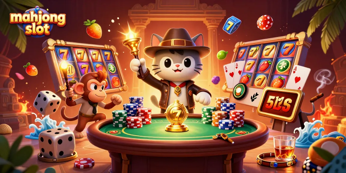 Engage with the mahjong slot amidst a vibrant 3D casino adventure, showcasing thrilling elements.