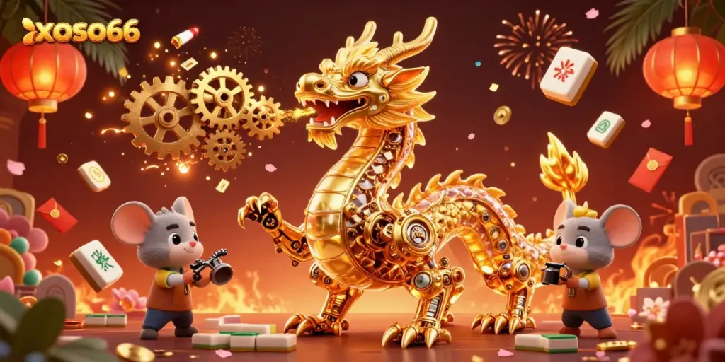 Experience excitement with the xoso66 dragon and dynamic gaming elements in this vibrant casino illustration.