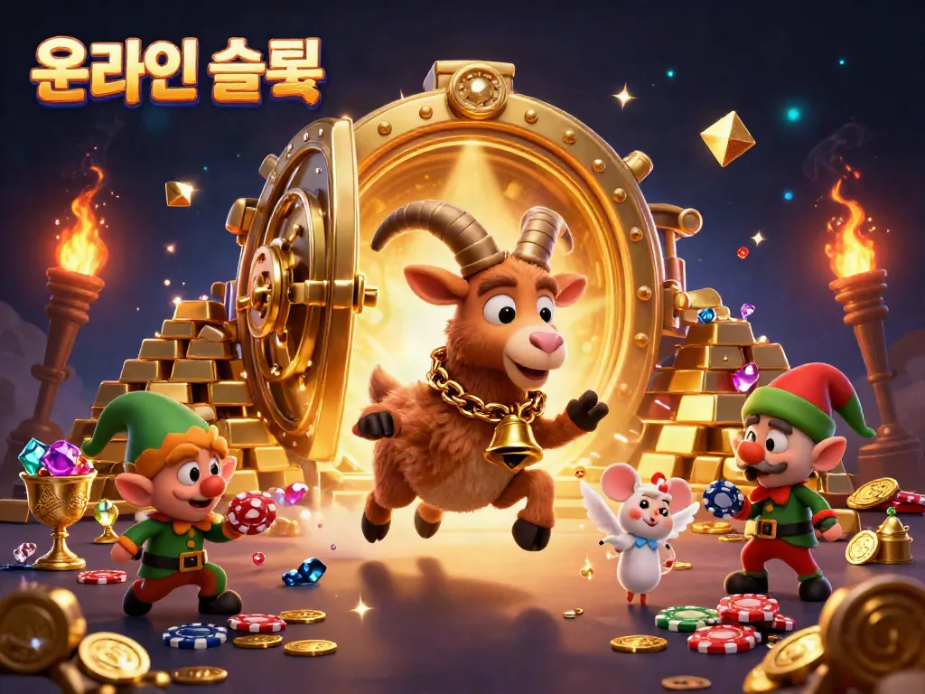 Engaging scene of a Krampus goat managing a holiday-themed casino with elements of 온라인슬롯 gameplay.