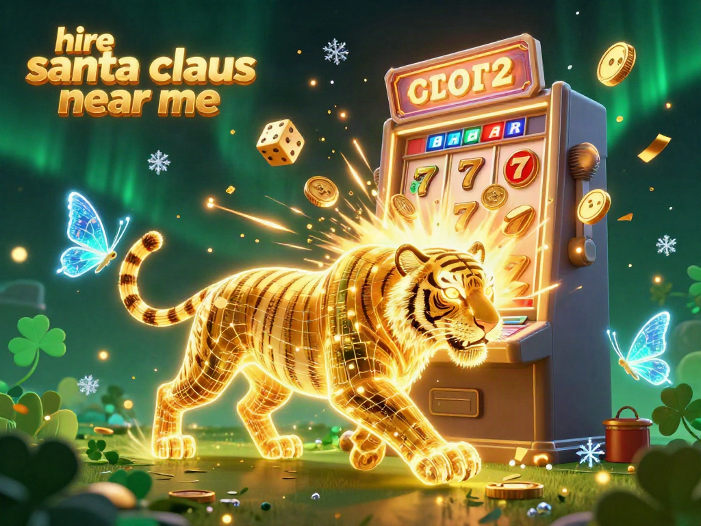 Experience festive joy with "hire santa claus near me" in this vibrant 3D casino illustration.