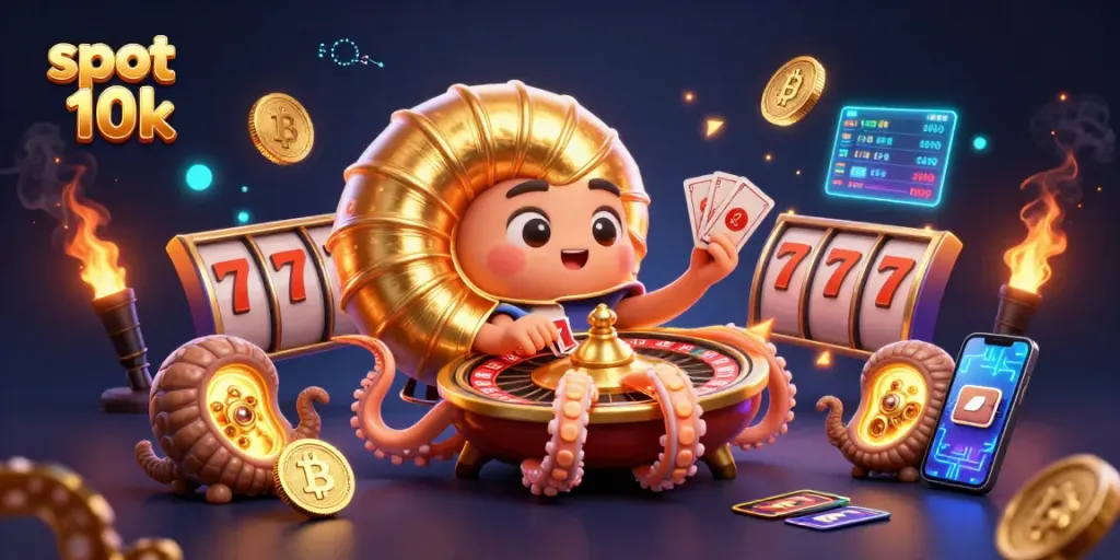 Spin and win with slot 10k interactive scene featuring lively characters and vibrant casino elements.
