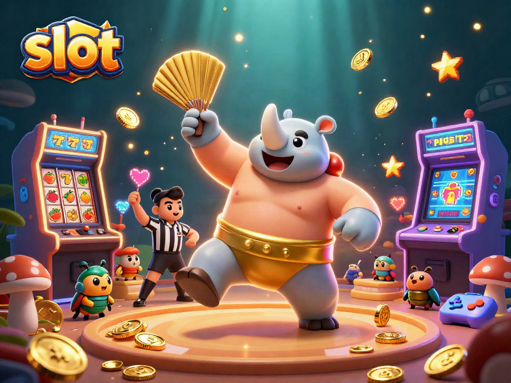 Experience thrilling slot gameplay with a cartoon beetle champion and colorful spinning reels!