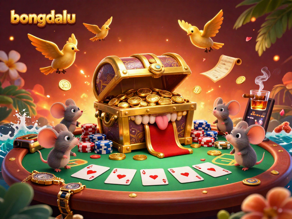 Experience the excitement of bongdalu with adventurer mice around a vibrant poker scene filled with jackpots and riches.