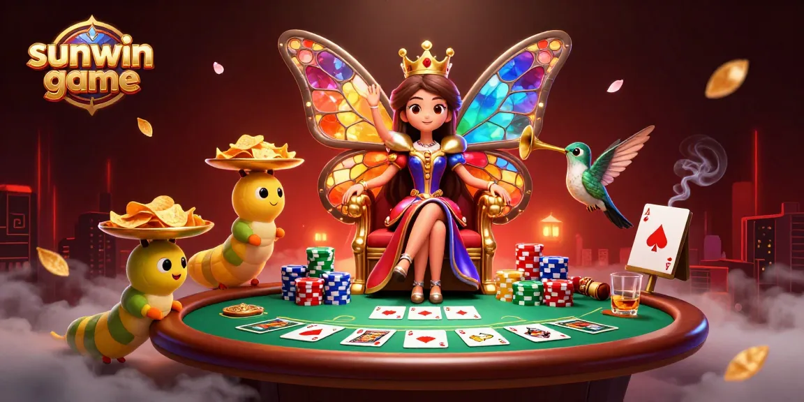 Experience the excitement of the sunwin game with colorful characters and casino elements in a vivid illustration.