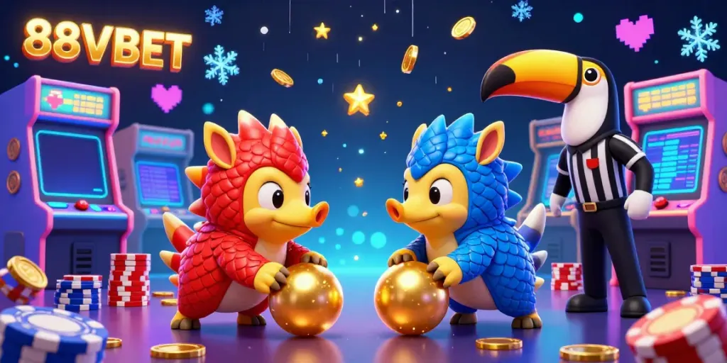 Experience thrilling gameplay at 88VBET with rival pangolins bowling through poker chips in a vibrant casino atmosphere.