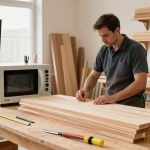 Shashel microwave device in action for wood treatment in a modern workshop.
